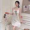 Ice Silk Sleep Dress For Women With Vneck Sleeveless Cute Heart Pattern Summer Nightwear