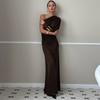 Women's One Shoulder Long Sleeve Maxi Dress Slim Fit Ruched Elegant Party Evening Long Dress