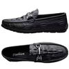 Italian Men's Crocodile Pattern Casual Leather Driving Shoes, Black.