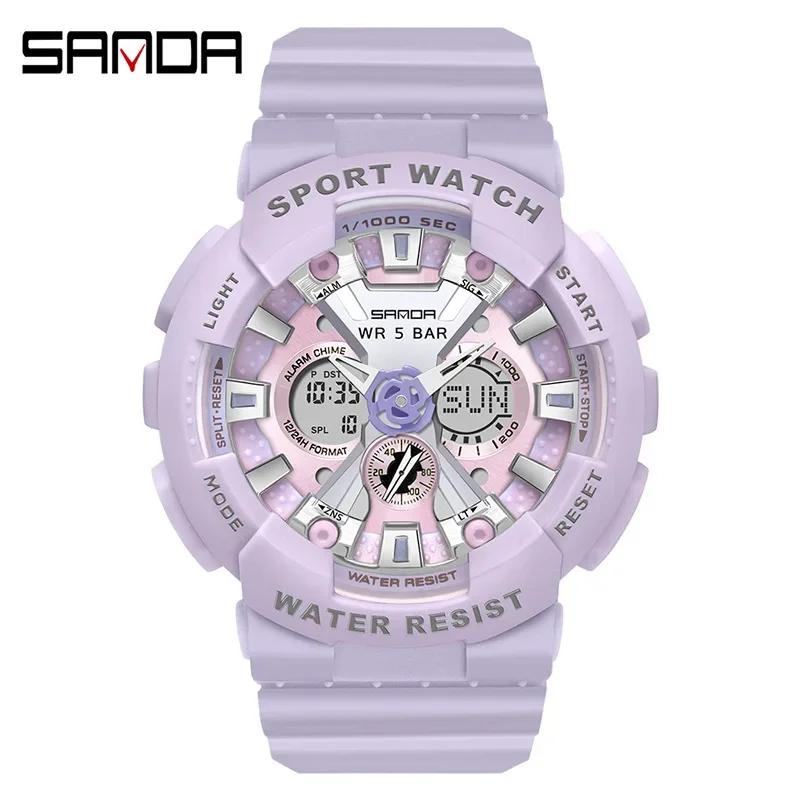 SANDA 6068 Watch ZSK FEMALE ELECTRONIC WATCH Middle School Student Sports Personality Trend Double Watch Temperament