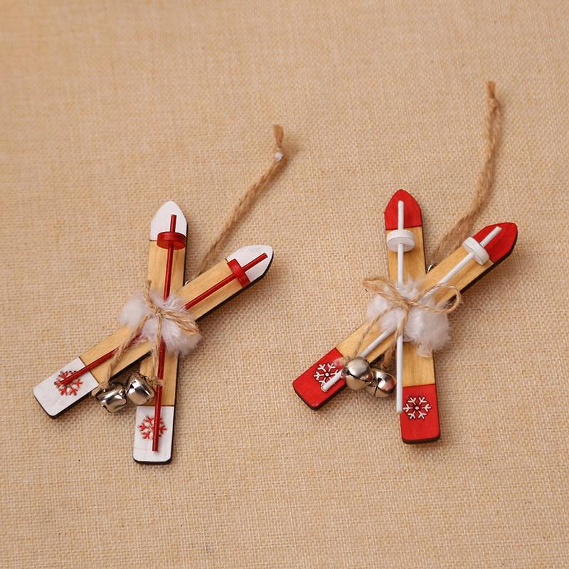 Slitta di Legno Decorazione di Natale Casa Sci di Legno Campanella Ornamenti di Natale Regalo per Bambini