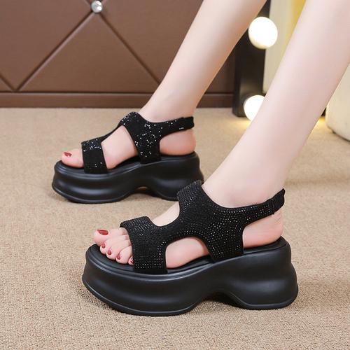fashion Women Leisure Chunky Platform Sandals Peep Toe High Heels New Gladiator Slippers Woman Fashion Trendy Summer Beach Sandals 7.5CM