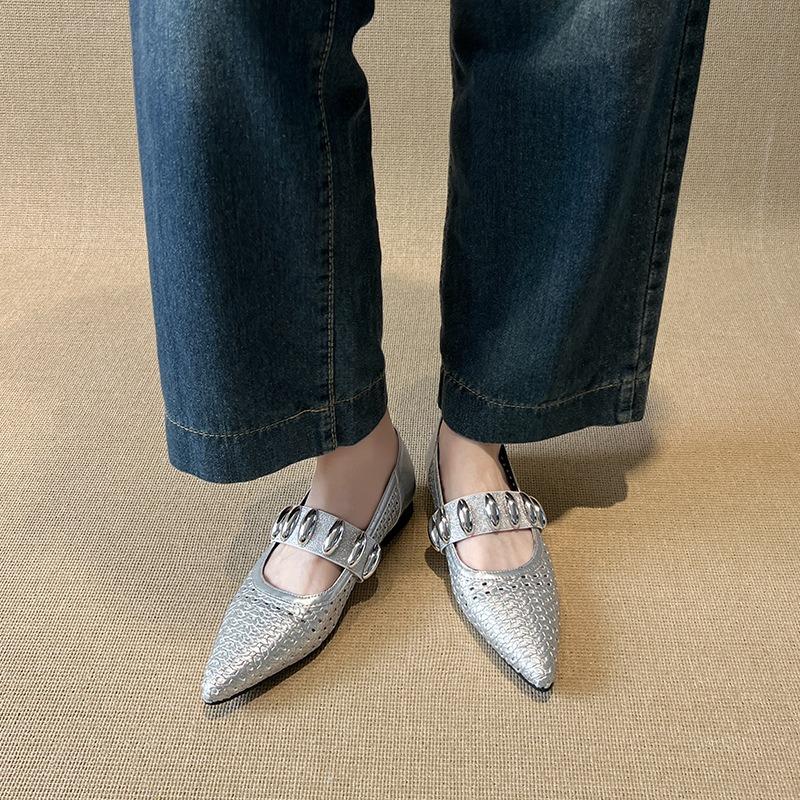 Day delivery~ Hollow knitting word belt Mary Jane shoes women's new summer breathable low heel shallow mouth single