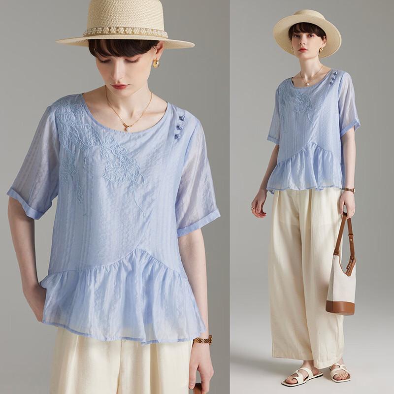 Wudao Embroidered Tencel Women s Short-Sleeve Shirt L