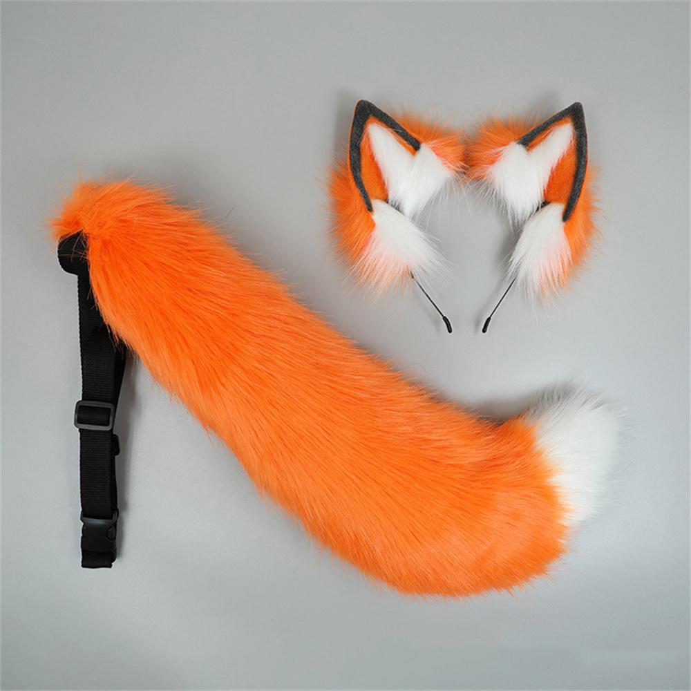 

Halloween Fluffy Fox Ears & Tail Set Plush Animal Ear Tail Kitsune Cosplay Costume Accessories For Anime Convention Party 1 set