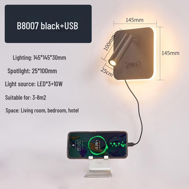 Modern Minimalist Indoor LED Wall Lamp with USB Reading Light for Bedroom or Living Room.