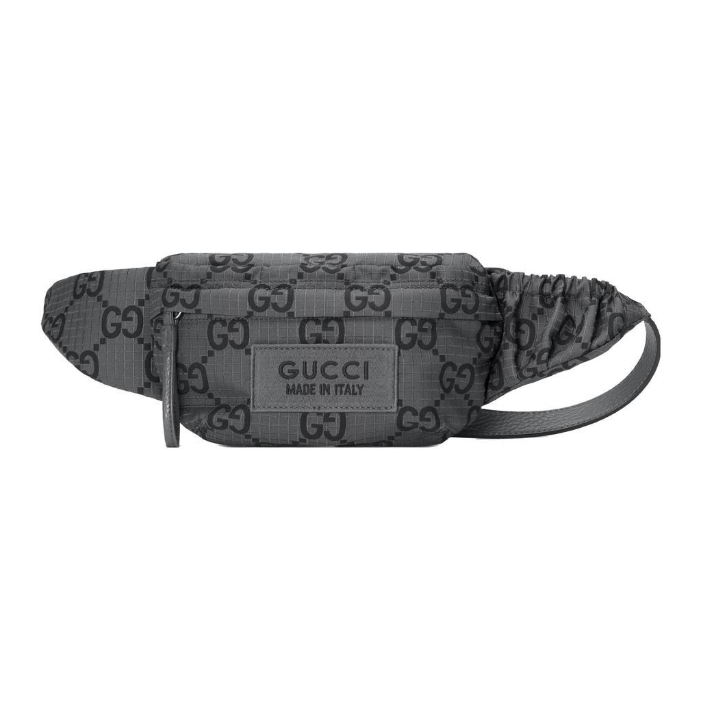 Gucci Allover Logo Zip Closure Waist Bag Large Men Waist Bag Gray Black 767934-FACPM-1246
