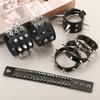 9Pcs Punk Rock Wide Cuff Bracelets Multi Layer Leather With Metal Studs Adjustable Unisex For Daily Wear