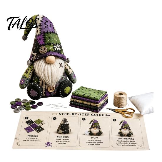 Fabric Sewing Kit Halloween Gnome Patchwork Kit, Witch Pumpkin Doll DIY with Pre-Cut Handmade Holiday Buttons Needle Thread, Cute Craft for