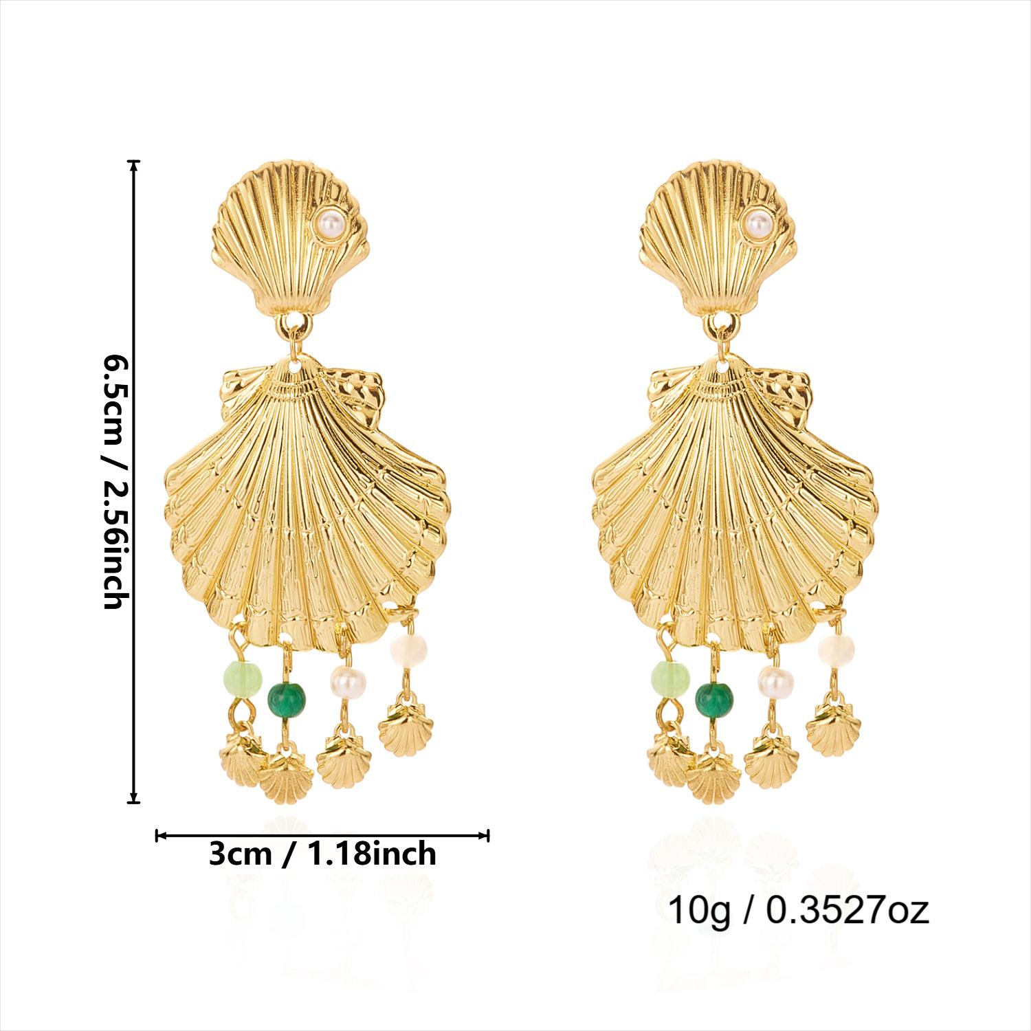 Bohemian beach vacation style starfish and shell pendant earrings, new versatile seaside earrings Tassel shell