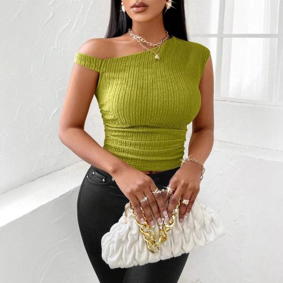 Damen Tops Asymmetrisches Design Normale Passform Tops Asymmetrischer Schräger Kragen Kurzarm