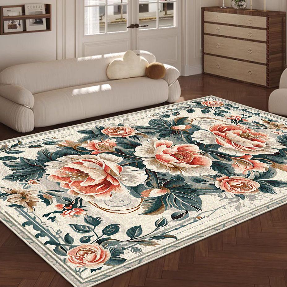 Tappeto Stile Floreale Pianta Nordica Soggiorno Decorazione Lusso Tappeto Morbido Floreale 200x300cm Camera da Letto Fondo Letto Tappetino Antiscivolo Lavabile