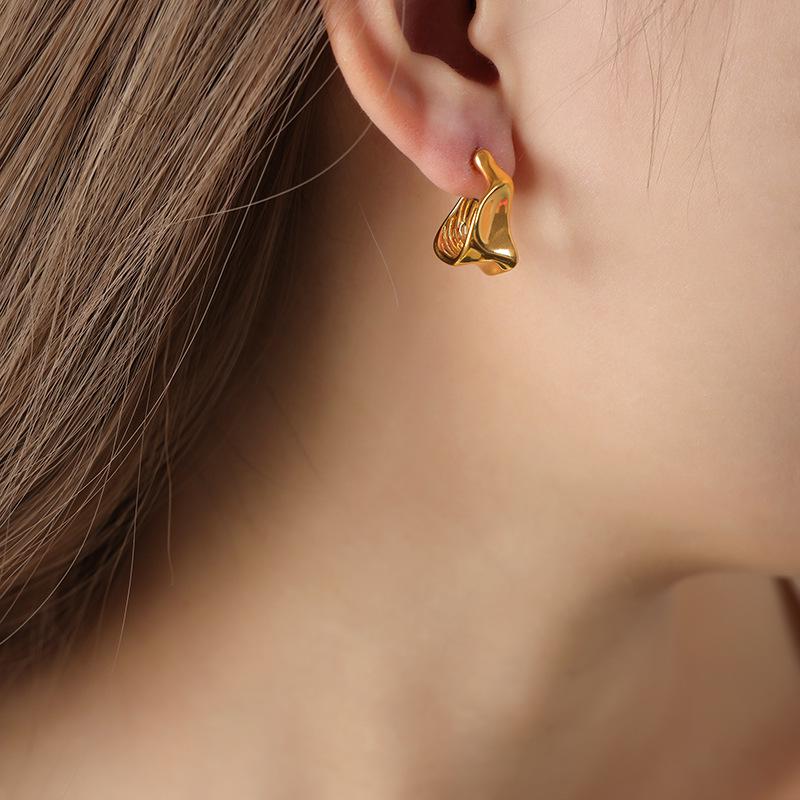 18K Gold Baroque Geometric Titanium Steel Earrings - Colorfast Luxury for Women
