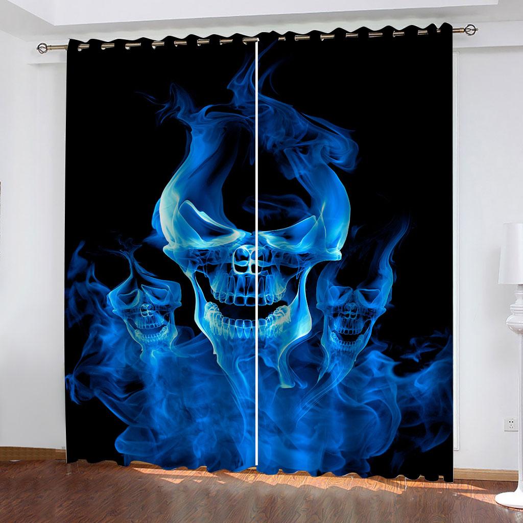 Gardiner för stora fönster 3D Läskig Cool Dödskalle Mörkläggningsgardin Vardagsrum, Lyxigt Set om 2 Modedesign Rumsdekor