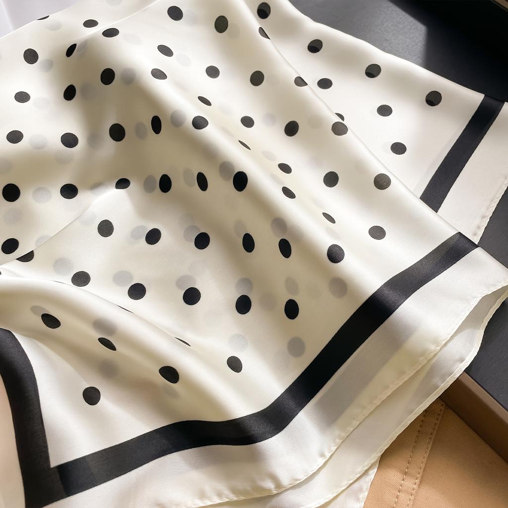 Women's Polka Dot Faux Silk Scarf Stylish Square Scarves Neck Accessory Warm Neck Wrap Hair Band Elegant Bag Decoration