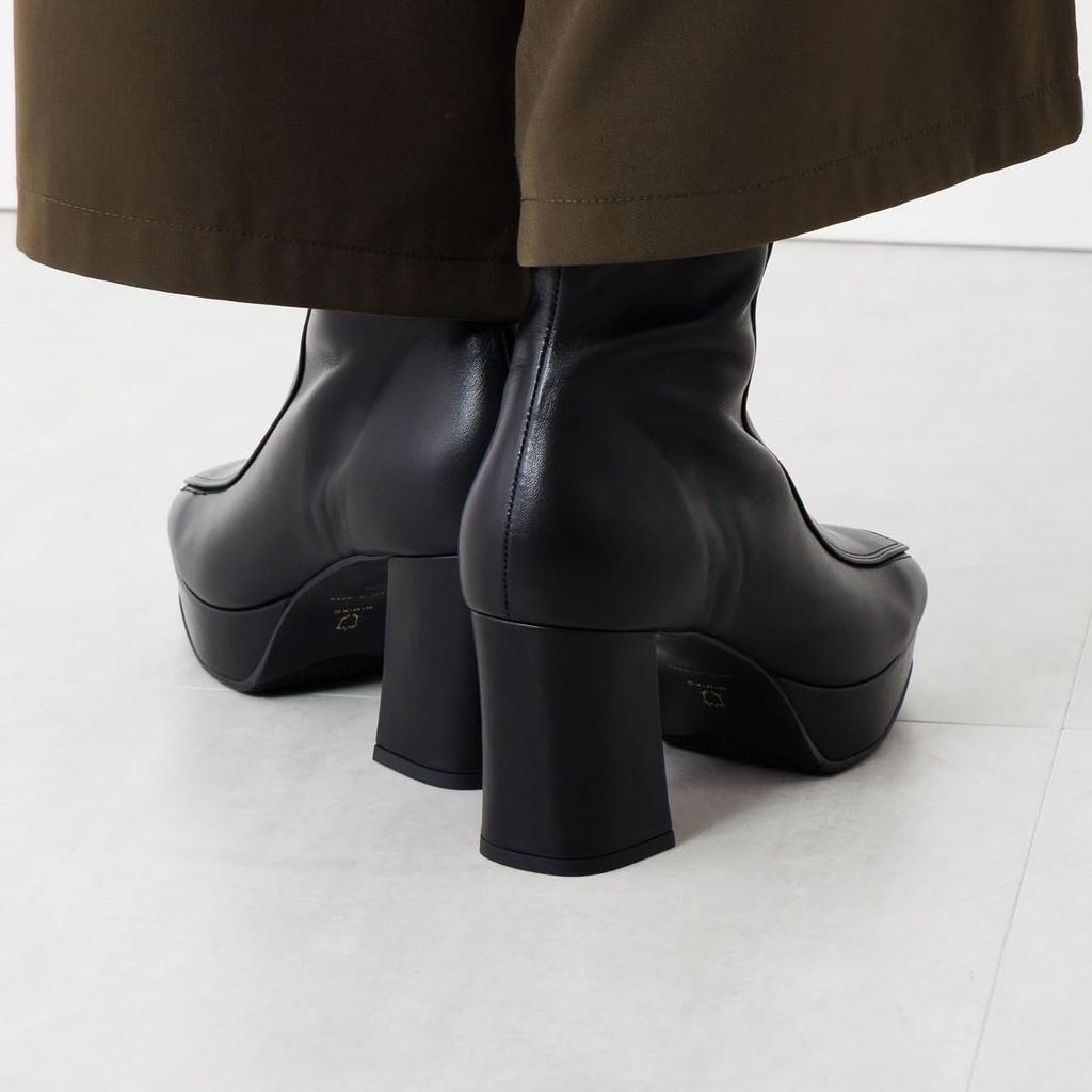 Gepolsterte Plateau-Stiefeletten aus echtem Leder warm HIMIKO mit eckiger Spitze 651413 schwarz 235