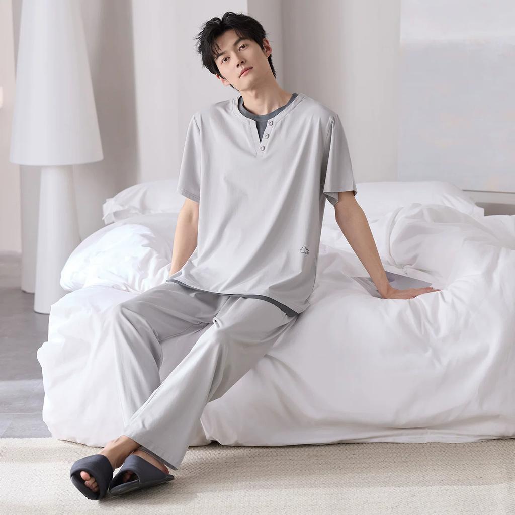 Pajamas Men's Summer Modal Cotton Thin Short-sleeved Trousers Simple Summer Can Be Worn Outside Cool Loungewear Suit