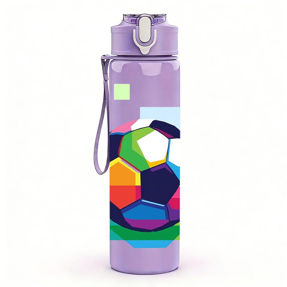 1PC Pixel Style Soccer Ball Art 750ml Color Plastic Sports Water Bottle Leakproof Flip Straw Lid Suitable for Sports Office Home Use