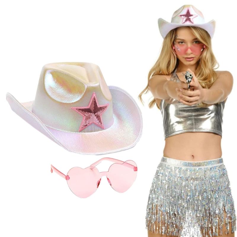 Spring Sunproof Wedding Cowgirl Hat with Heart Sunglasses for Bachelorette Party