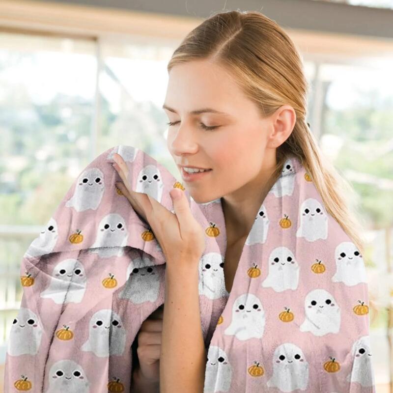 Cozy Blanket Soft Warm Home Decor Comfy Halloween Cute Ghost Print Living Room Throw Plush Bedding Relaxing Sofa Cover