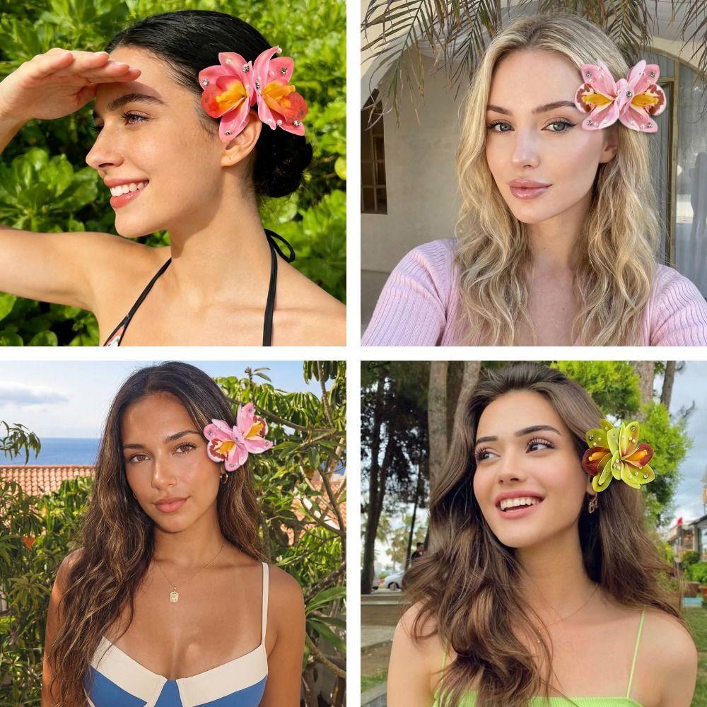 Orchidee Hawaiianische Blume Haarspangen Perlendekoration Künstliche Blume Künstliche Blume Haarspangen Boho Blume Clips Haar