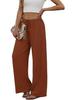 European & American Women's Casual Solid Wide-Leg Beach Pants with Elastic Waist & Pockets