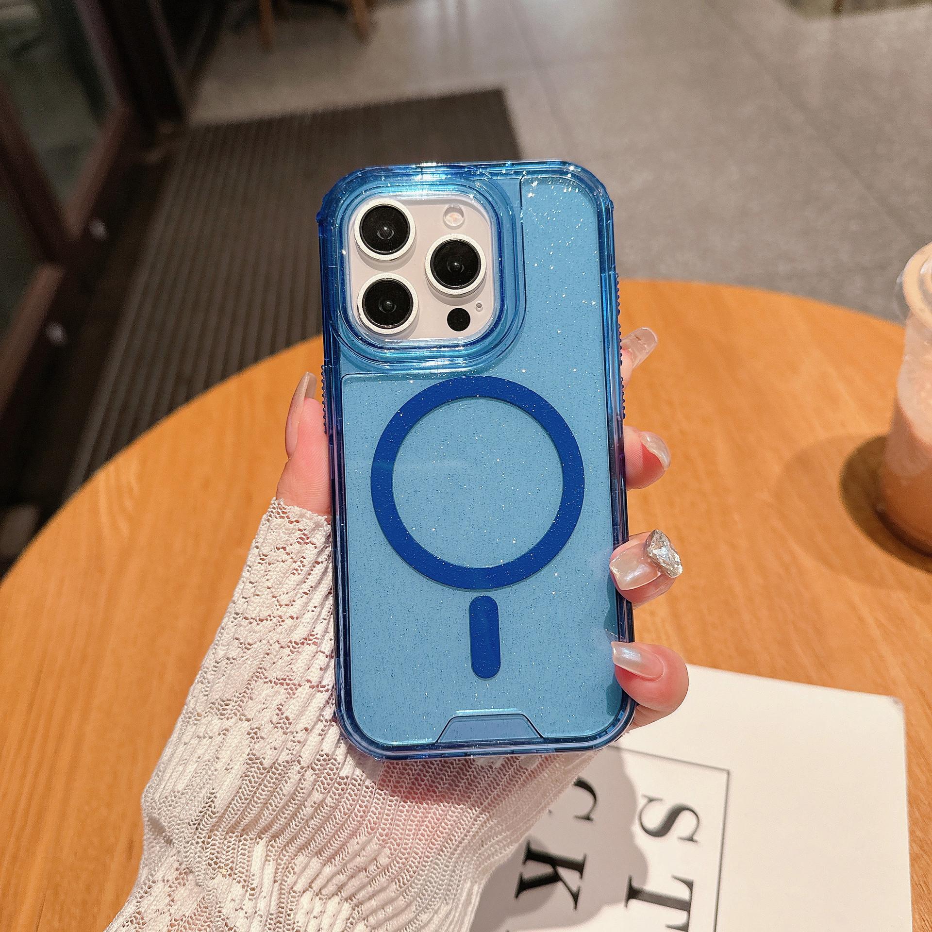 

For IP16promax Second Generation Magnetic Colorful Three-in-one Transparent Color PC+TPU Plus Glitter Simple Mobile Phone Case For iPhone 16 pro max