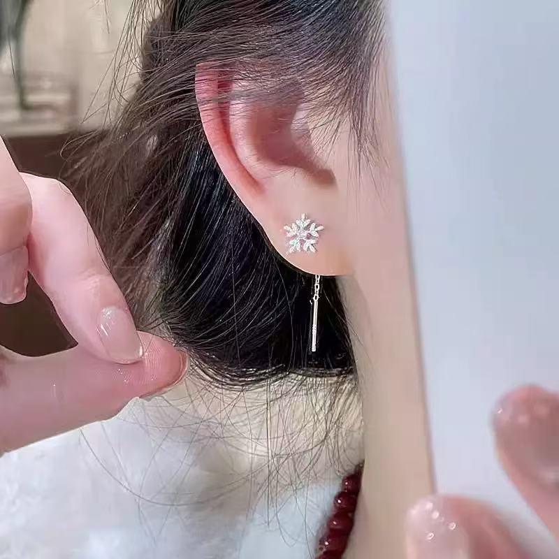 Silver Snowflake Tassel Zircon Ear Cuffs - Versatile, Elegant, Fairy-Inspired Earrings for Women
