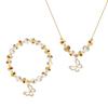 Bow Bracelet Necklace Set 14K Gold Beaded Flower Vintage Stretch Bracelet Dainty Bow Pendant Choker Jewelry Gift for Women Girls