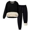 Set de iarnă pentru femei, cu gât rotund, căptușit cu fleece, îngroșat, cald, set de hanorac și pantaloni de trening