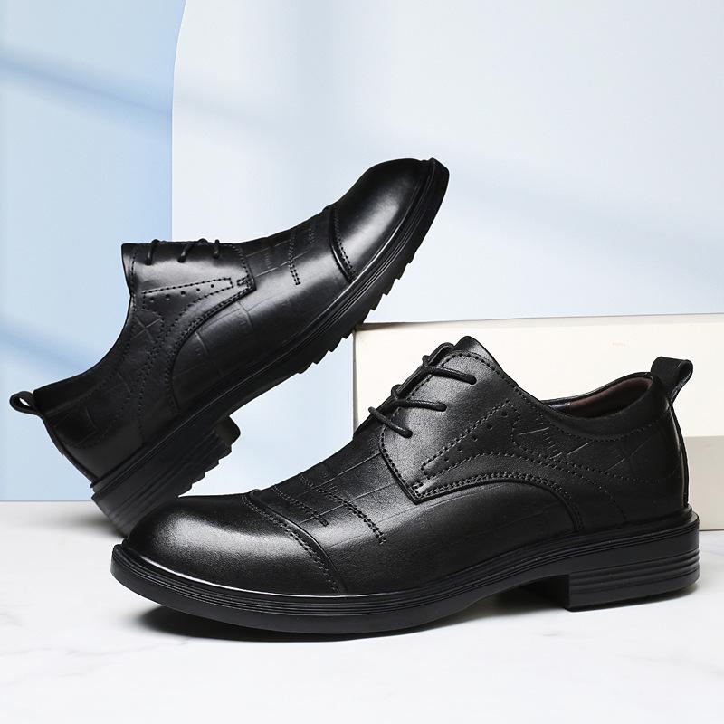 Men's British Style Cowhide Lace-up Leather Dress Shoes - Large Size, Thick Sole for Business