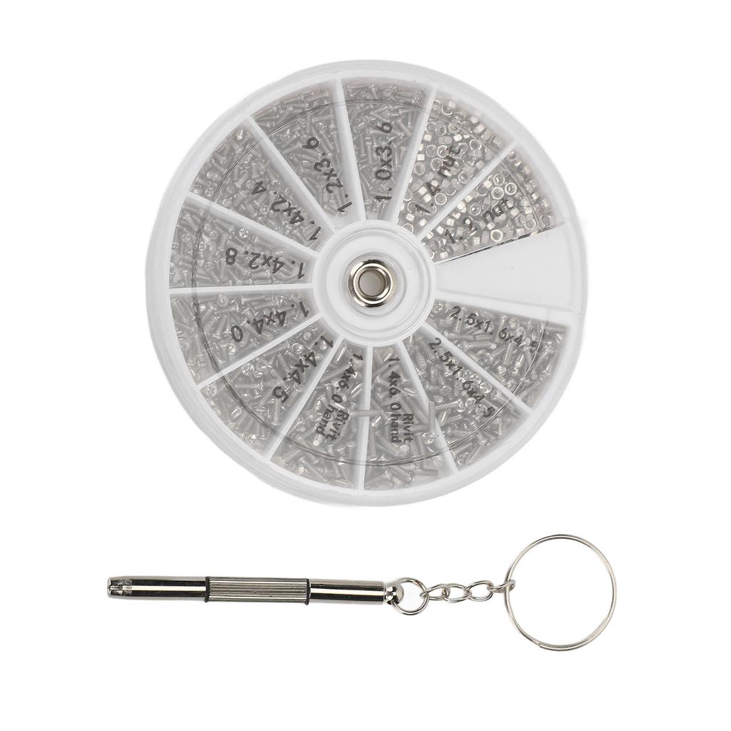 Schraubenmuttern Sortimentskasten 600 Stück Uhr Brille Kleine Schraubenmuttern Reparaturset mit Schraubendreher M1M1.2