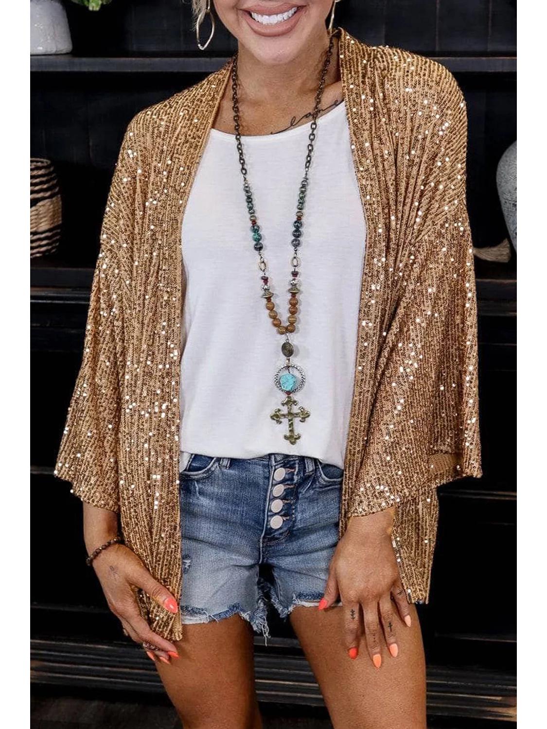 

Осень 2025 Женский Топ-куртка большого размера с пайетками свободного кроя - Коллекция Европа и Америка Medium