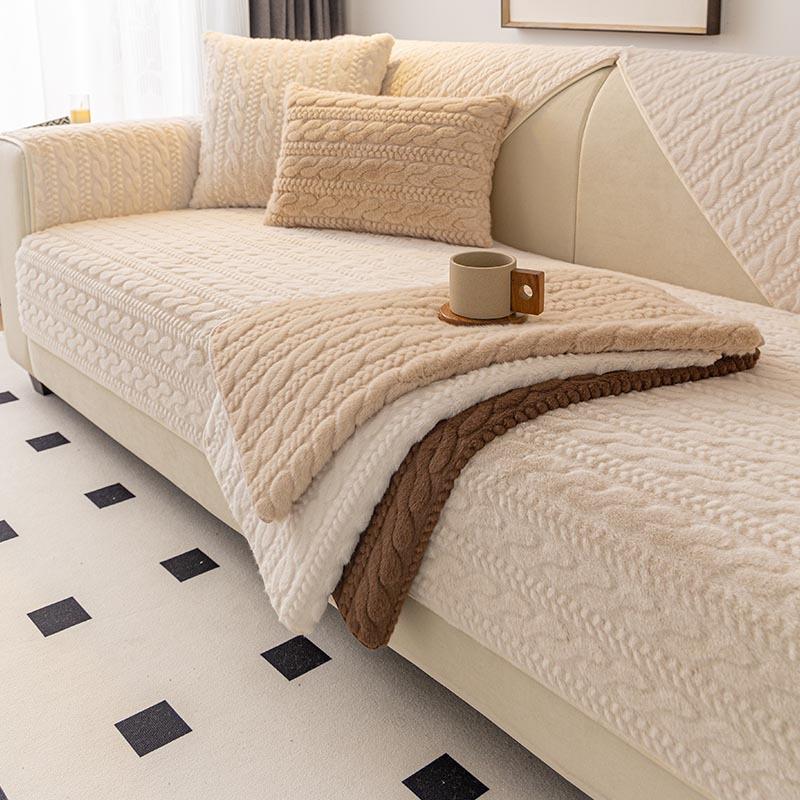 New Rabbit Plush Sofa Cushion Universal Non-Slip Straight Row Cushion For All Seasons Premium Sense Cover Cloth Towel Cover
