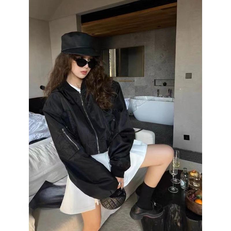 Südkorea Dongdaemun Frühling Neu Nischendesign Ausländischer Stil Stehkragen Reißverschluss Kurze Baseballuniform Jacke Damen