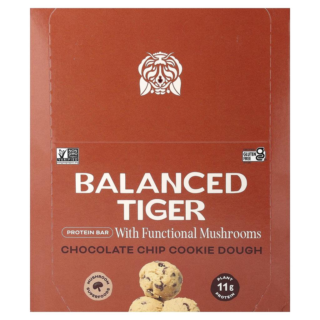 Balanced Tiger Protein Bar, Chocolate Chip Cookie Dough, 12 Bars, 44g (1.55oz) Each