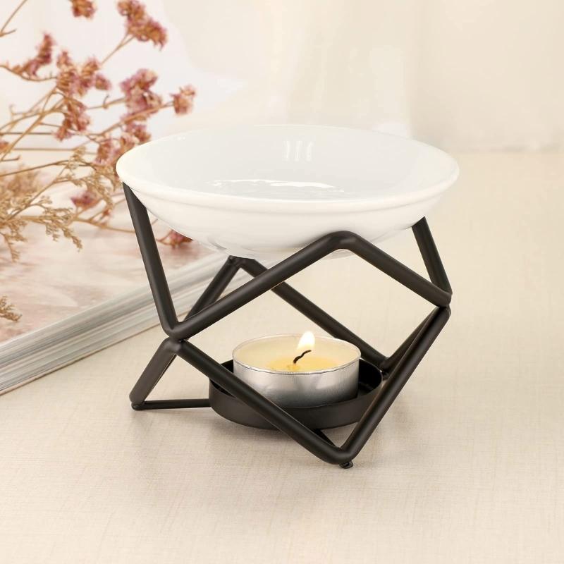 Aromatherapies Diffuser Wax Melt Burners with Ceramics Bowl Metal Tealight Holder Rack for Enhancing Home Aesthetic