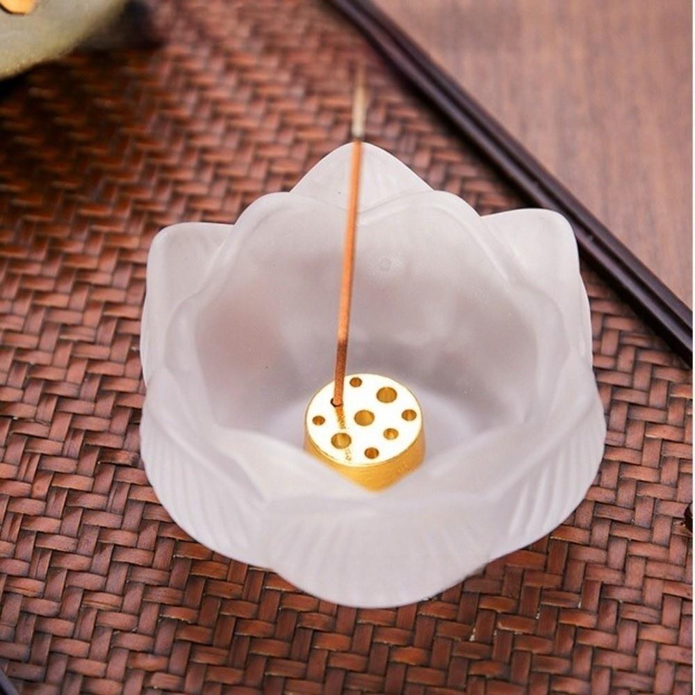 Crystal Glass Lotus Incense Burner 9 Hole Lotus Censer Holder Yoga Meditation