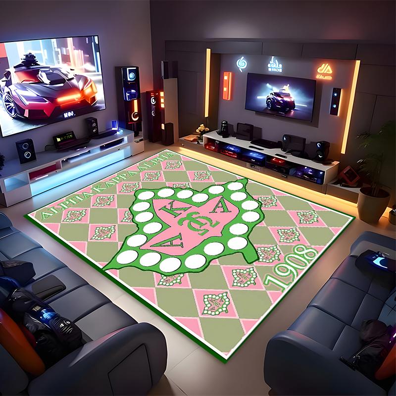 1pc AKA Logo Print Area Rug - Soft, Washable Non-Slip Indoor Mat for Office Chairs, Living Room, Home Office Decorative Rug
