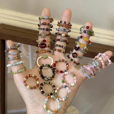 Color Crystal Beaded Ring  Niche Design Sense High-end Finger Ring Light Luxury Temperament All-match Ring Accessories