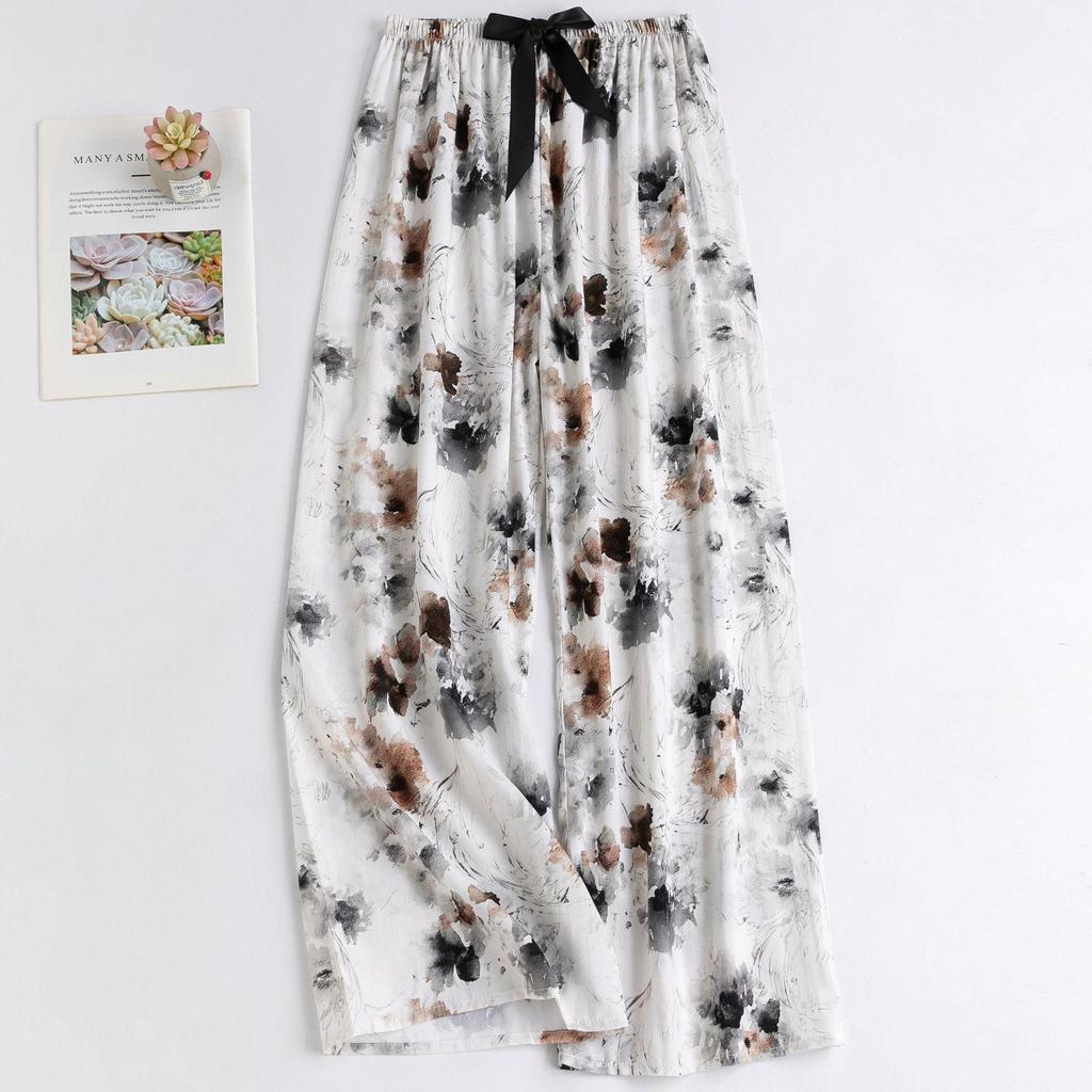 Women's Floral Cotton Silk Pajama Pants, Mosquito Repellent, Outdoor & Home Wear, Plus Size, Lightweight Summer Style.