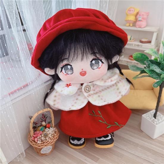1 Set Lovely Three-piece Pretend Toy Cozy Touch 20cm Stuffed Idol Doll Shawl Dress Hat Girl Gift
