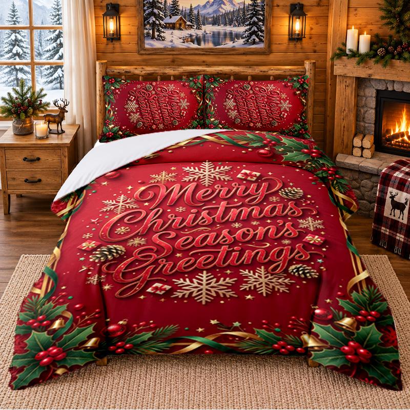 Christmas 3Pcs Bedding Set 1 Bed Sheet 2 Pillowcases Printed Bedroom Bedding Holiday Gift