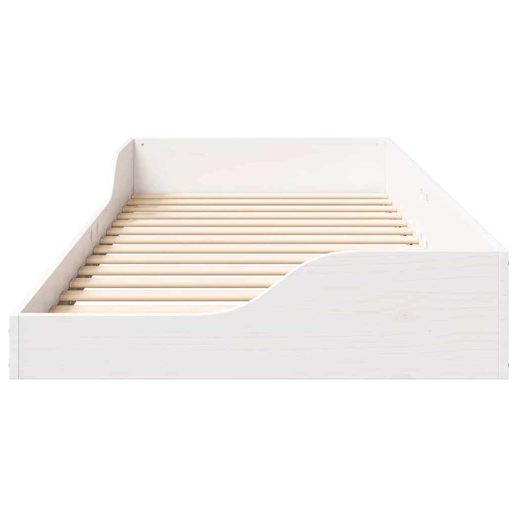 Bed Frame in White 100 x 220 cm Solid Pine Wood