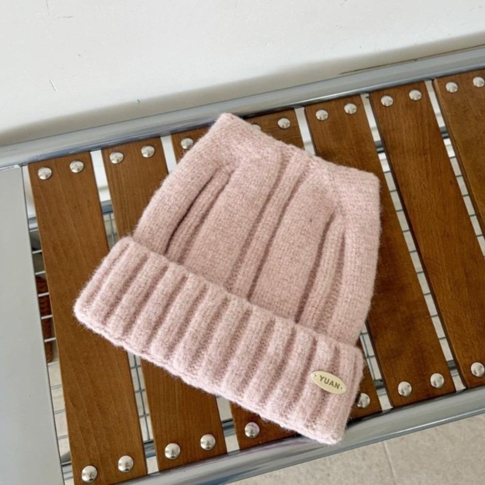 Solid Color Stretchy Beanie Hat Polyester Winter Warm Hat Classic Ribbed Knitted Beanie For Women