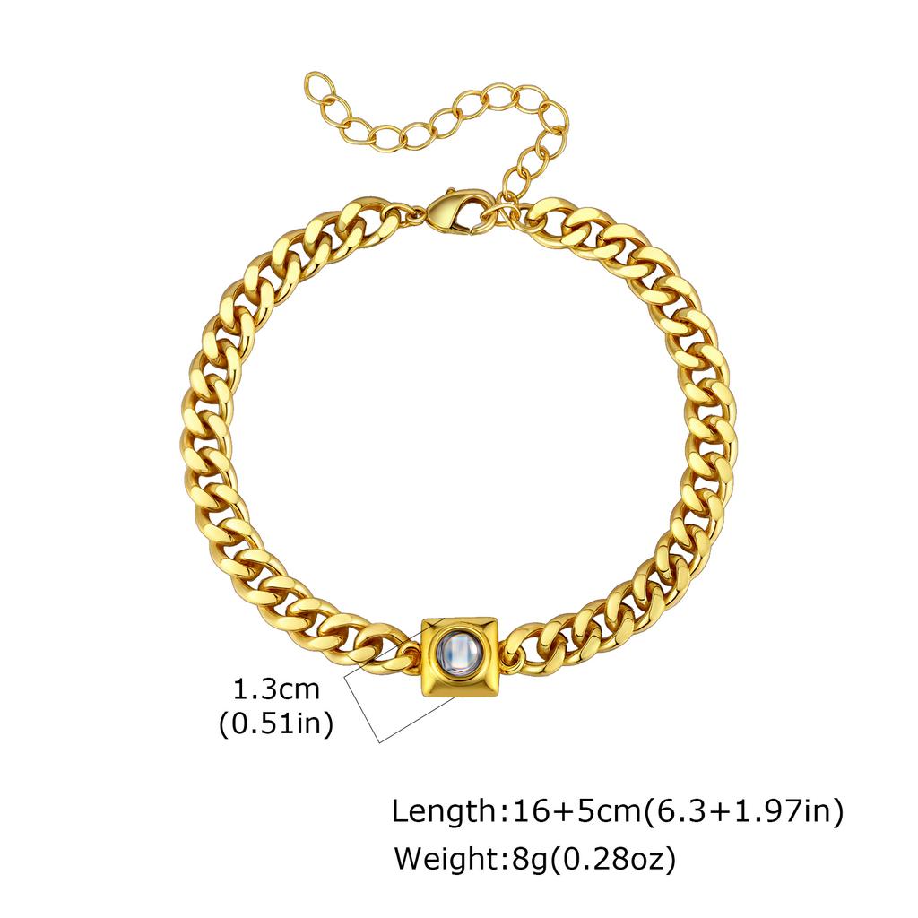 Photo Projection Bracelet Stainless Steel Cuban Link Chain Personalized Picture Memory Jewelry Gift for Men Women Family
