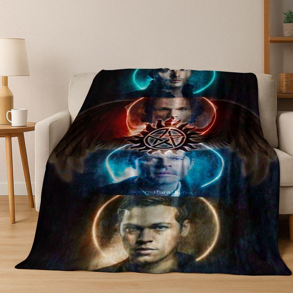 SPN Supernatural Dean Sam Winchester Castiel Flannel Blanket,Cozy Soft Throw Blanket for Home Bedroom Bed Sofa Cover Kids Gift