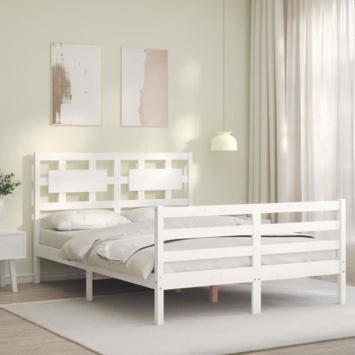 VidaXL Bed Frame with Headboard White Small Double Solid Wood 3194412
