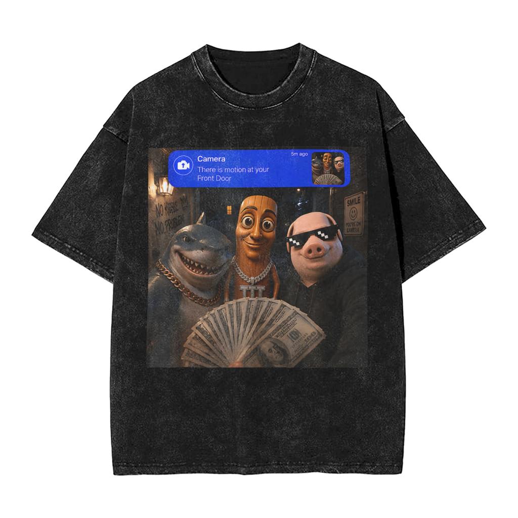 Vintage Washed Tshirt Funny Brainrot Outer Space Meme Tung Sahur John Pork Selfie Tshirts Fashion Tee Shirt Male Summer Tops