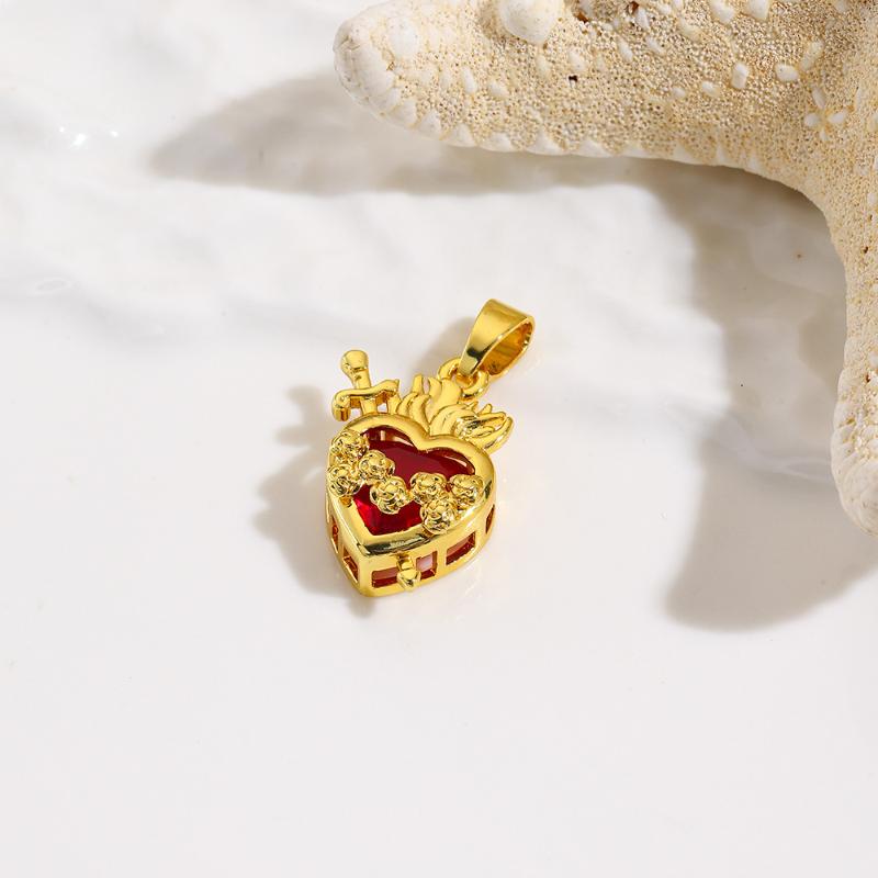 

[HF]#1PC Brass Charm Pendant Ex Voto Heart Red Cubic Zirconia For DIY Necklace Keychains Jewelry Making